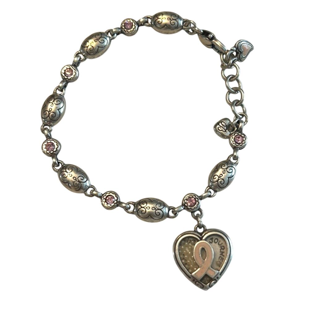 Brighton Bracelet Breast Cancer Love Heals Trust Your Journey Pink Crystal 8”